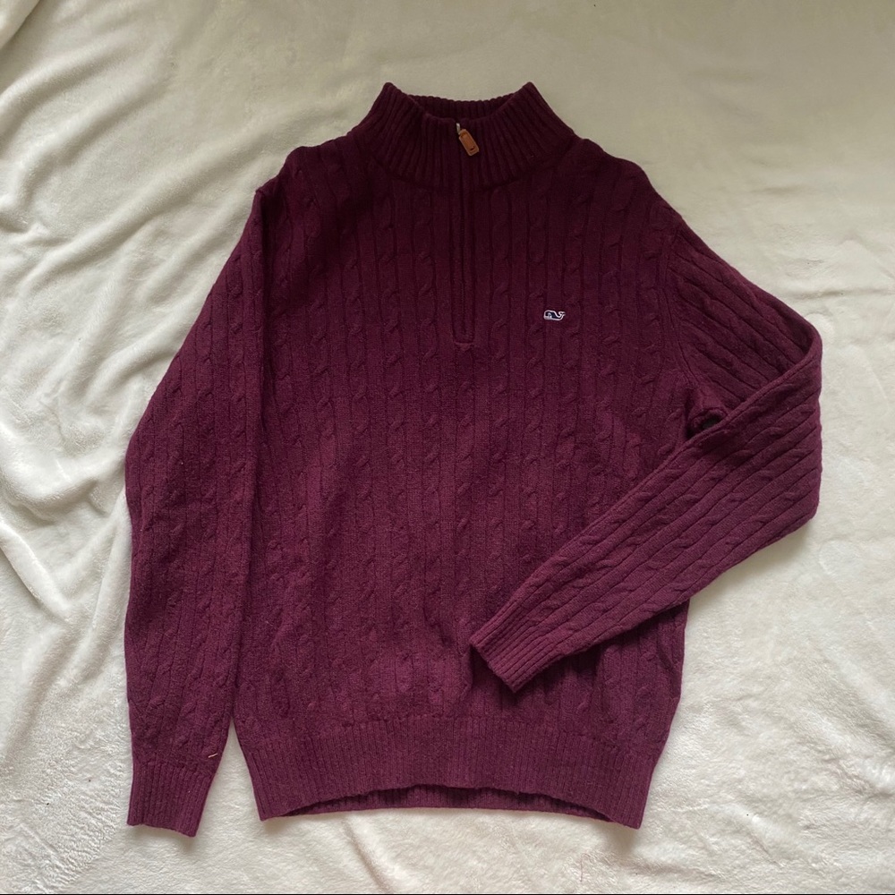 Cable Knit Vineyard Vines Quarter Zip Maroon